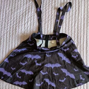 Romwe Women's Pleated Suspender Strap Mini Skirt Size M Black Gothic Bats